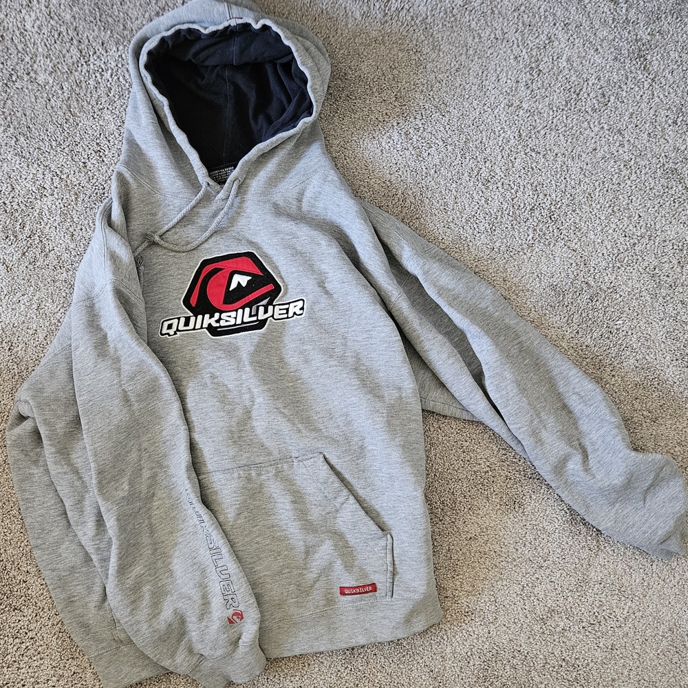 Quiksilver Men's Grey Pullover Hoodie with Logo
